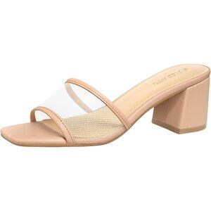 🆕Women's Nude Mesh Square Open Toe Heels Sandals Low Block Chunky Heeled Sandal